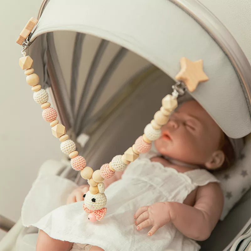 Wood Teether Baby Bed Hanging Rattles Toy Make Rabbit Elephant Shape Crochet Beads Bracelet Pram Clip Baby Rattle - Bebe Kool