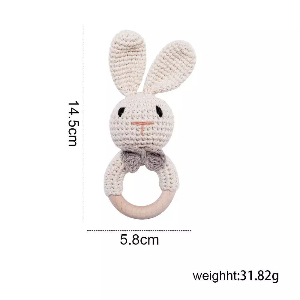 1pc Baby Teether Music Rattles for Kids Animal Crochet Rattle Elephant Giraffe Ring Wooden Babies Gym Montessori Children's Toys - Bebe Kool