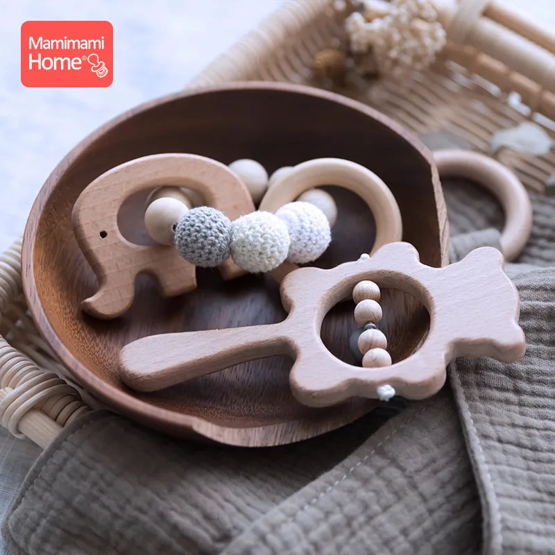 1Set Baby Toys Music Rattle Wood Crochet Bead Bracelet Wooden Rodent Chew Play Gym Montessori Baby Teether Products Newborn Gift - Bebe Kool