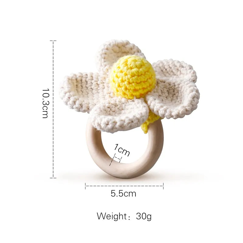 1PC Baby Ratter Toys Wooden Teether Crochet Animals BPA Free Rattle Toy Newborn Amigurumi Teether Baby Rattles Gifts For Newborn - Bebe Kool