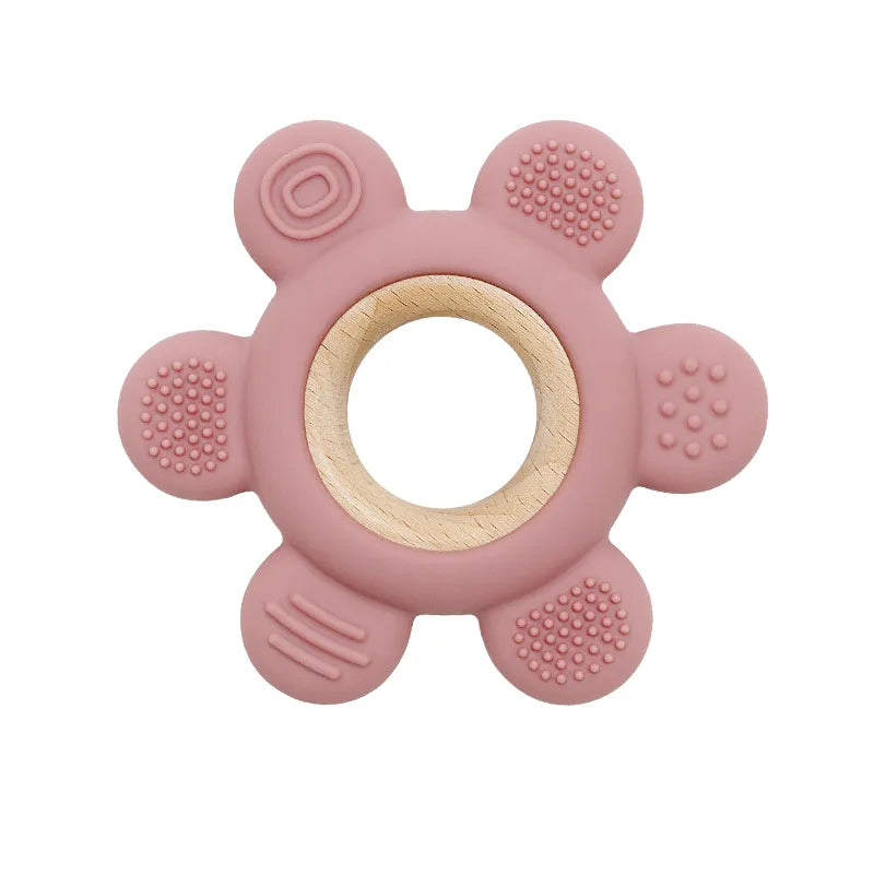 Let's Make 1PC Silicone Teether Baby Rudder Shape Wooden Teether Ring Kid Gift BPA Free Silicone Children Goods Kid Teething Toy - Bebe Kool