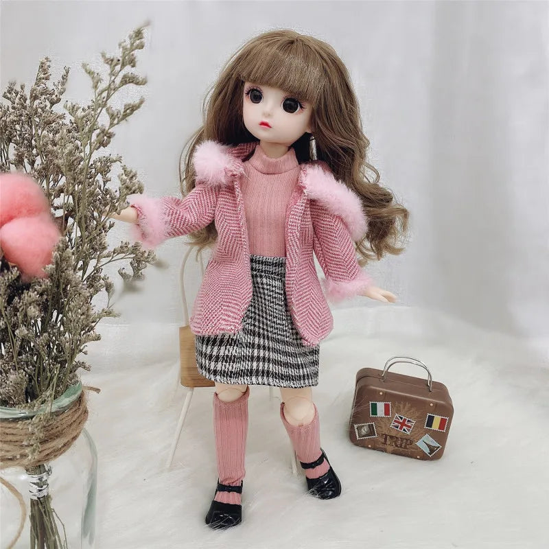 30cm Bjd Doll 12 Moveable Joints 1/6 Girl's Dress 3D Brown Eyes Toy with Clothes Shoes Kids Toys for Girl Children Gift - Bebe Kool