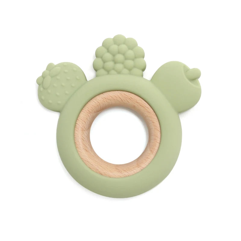 Let's Make 1PC Silicone Teether Baby Rudder Shape Wooden Teether Ring Kid Gift BPA Free Silicone Children Goods Kid Teething Toy - Bebe Kool