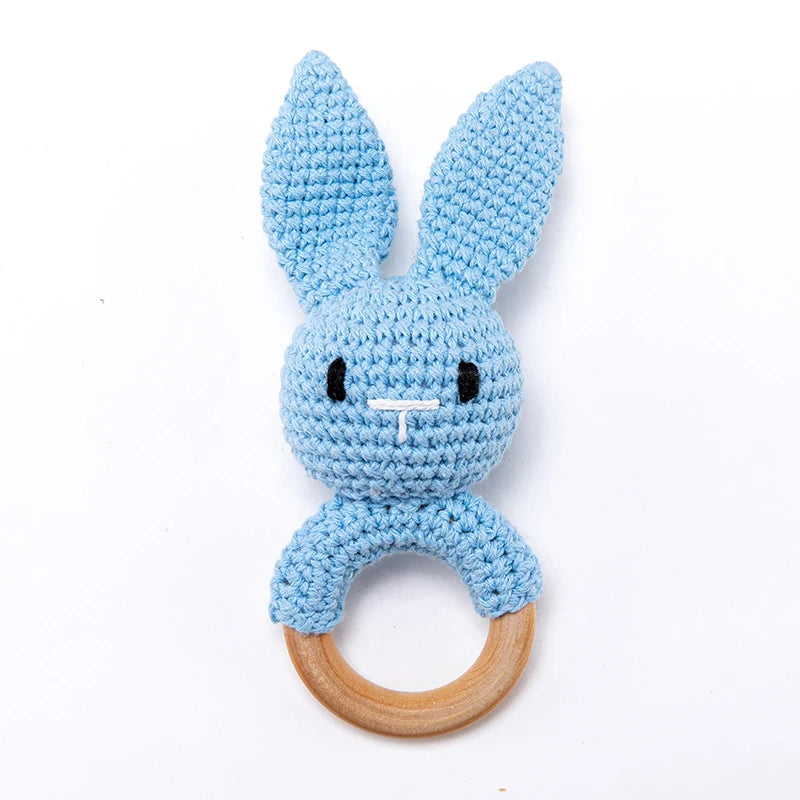 1PC Baby Ratter Toys Wooden Teether Crochet Animals BPA Free Rattle Toy Newborn Amigurumi Teether Baby Rattles Gifts For Newborn - Bebe Kool