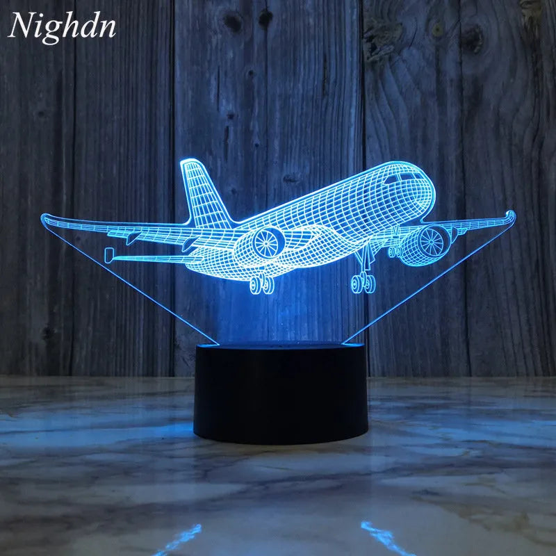 Airplane 3d Night Light Usb Plug-in Touch Table Lamp Decoration Bedside Nightlight Child Birthday Christmas Gifts for Kids Boys - Bebe Kool