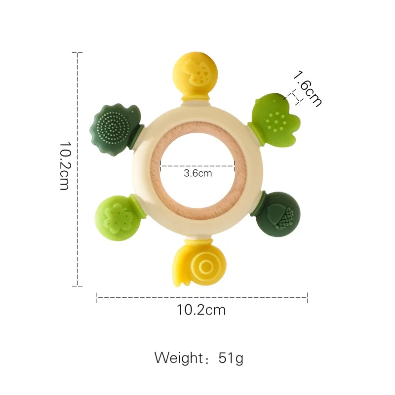 Let's Make 1PC Silicone Teether Baby Rudder Shape Wooden Teether Ring Kid Gift BPA Free Silicone Children Goods Kid Teething Toy - Bebe Kool