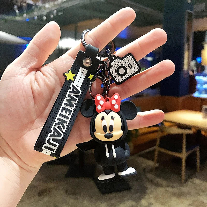 Anime Disney Keychain Cartoon Minnie Mouse Mickey Stitch Cute Doll PVC Keyring Ornament Key Chain Car Pendant Kids Toys Gifts - Bebe Kool