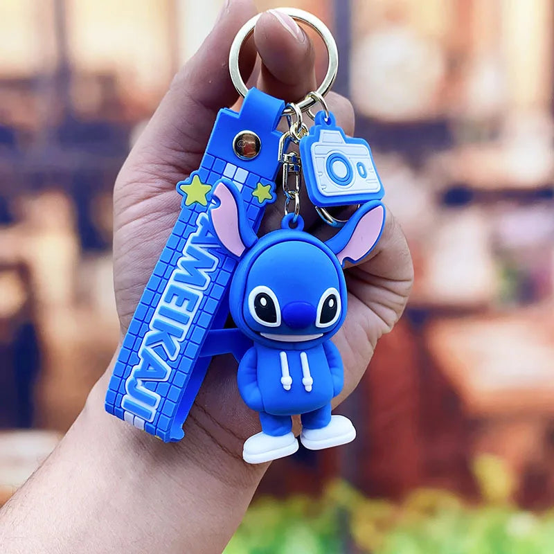 Anime Disney Keychain Cartoon Minnie Mouse Mickey Stitch Cute Doll PVC Keyring Ornament Key Chain Car Pendant Kids Toys Gifts - Bebe Kool