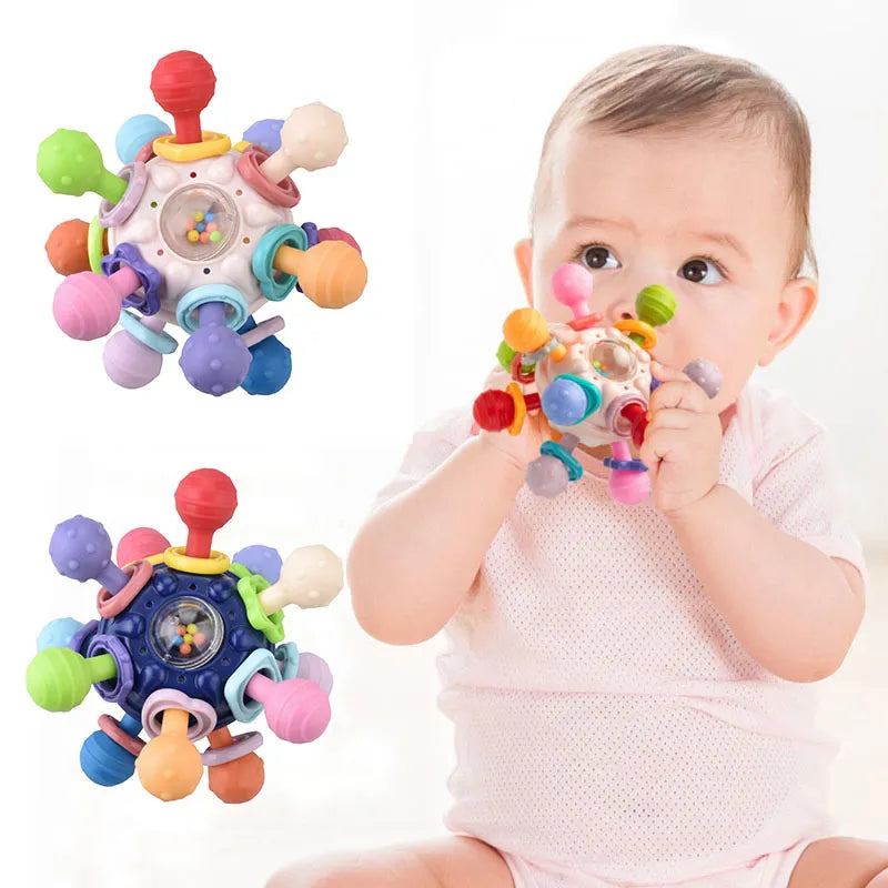 Baby Toys 0 12 Months Rotating Rattle Ball Grasping Activity Baby Development Toy Silicone Teether Baby Sensory Toys for Babies - Bebe Kool