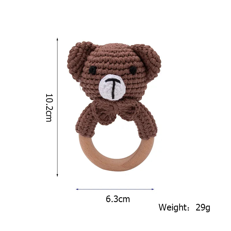 1PC Baby Ratter Toys Wooden Teether Crochet Animals BPA Free Rattle Toy Newborn Amigurumi Teether Baby Rattles Gifts For Newborn - Bebe Kool