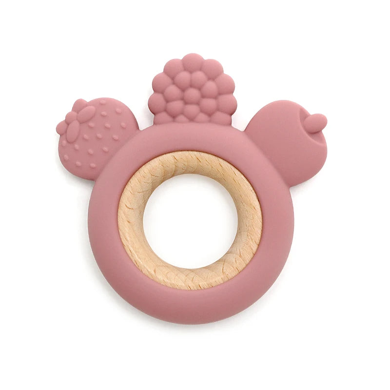 Let's Make 1PC Silicone Teether Baby Rudder Shape Wooden Teether Ring Kid Gift BPA Free Silicone Children Goods Kid Teething Toy - Bebe Kool