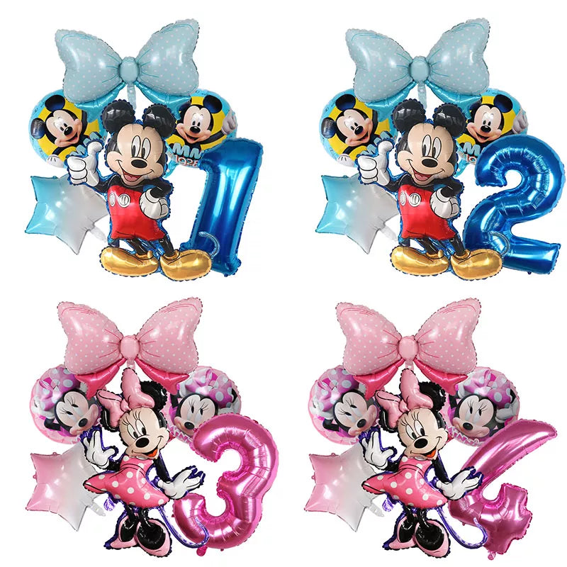 1set Disney Mickey Minnie Mouse Boys Girl Birthday Party Decor Kids Toys Ballon 1 2 3 4 5 6 7st Baby Shower Supplies Air Globos - Bebe Kool