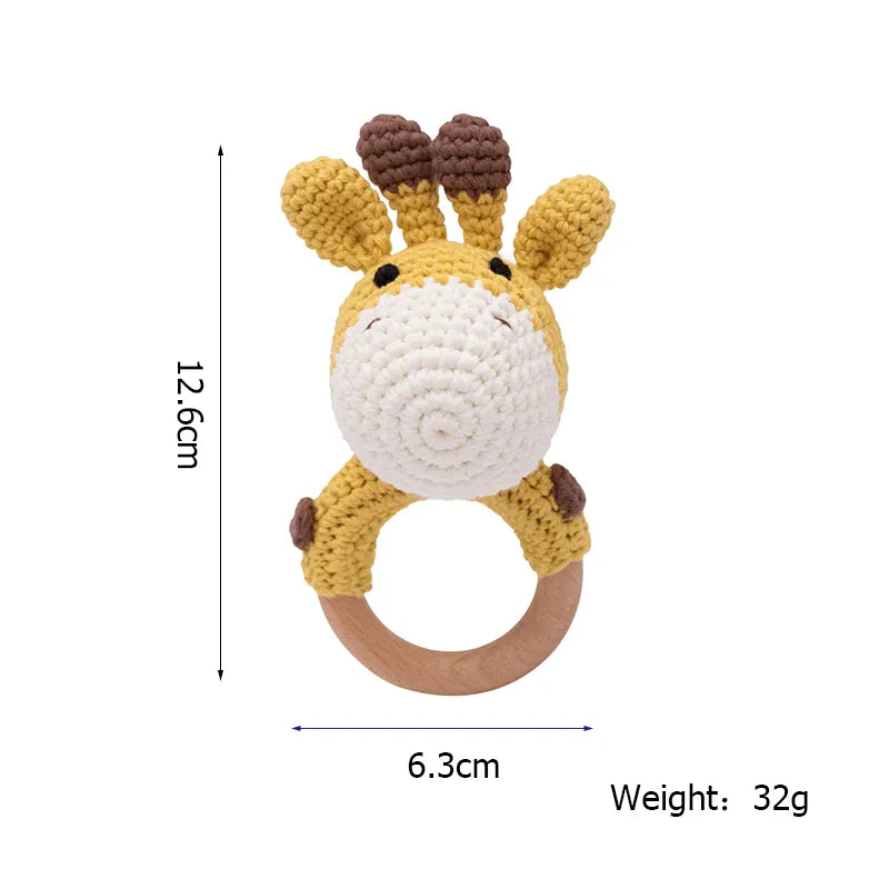 1PC Baby Ratter Toys Wooden Teether Crochet Animals BPA Free Rattle Toy Newborn Amigurumi Teether Baby Rattles Gifts For Newborn - Bebe Kool