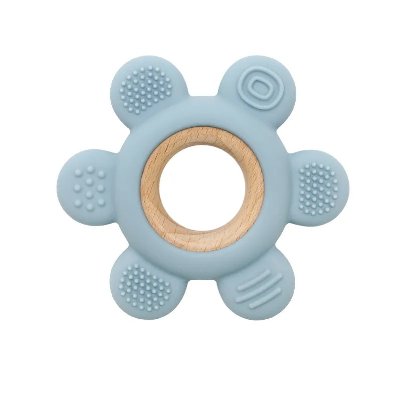 Let's Make 1PC Silicone Teether Baby Rudder Shape Wooden Teether Ring Kid Gift BPA Free Silicone Children Goods Kid Teething Toy - Bebe Kool