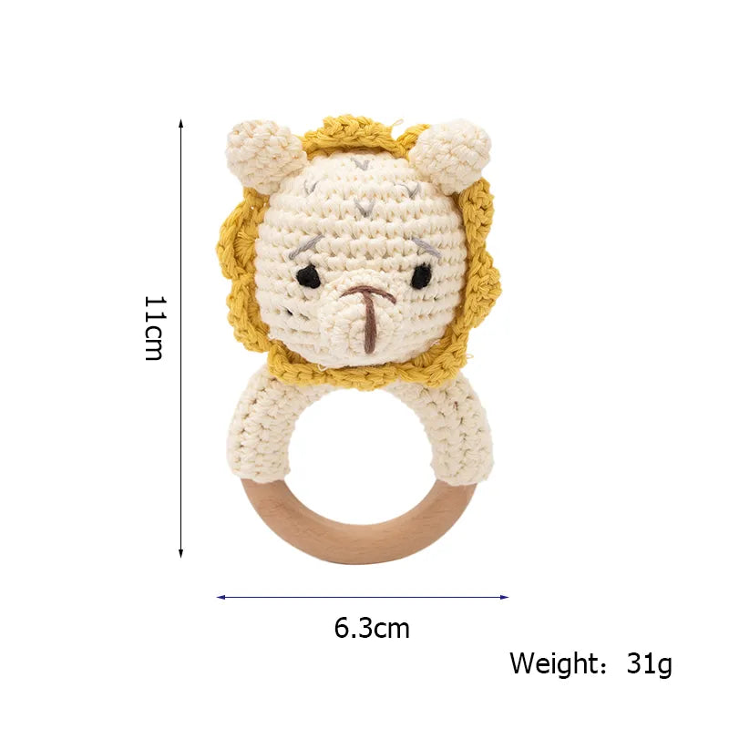 1PC Baby Ratter Toys Wooden Teether Crochet Animals BPA Free Rattle Toy Newborn Amigurumi Teether Baby Rattles Gifts For Newborn - Bebe Kool