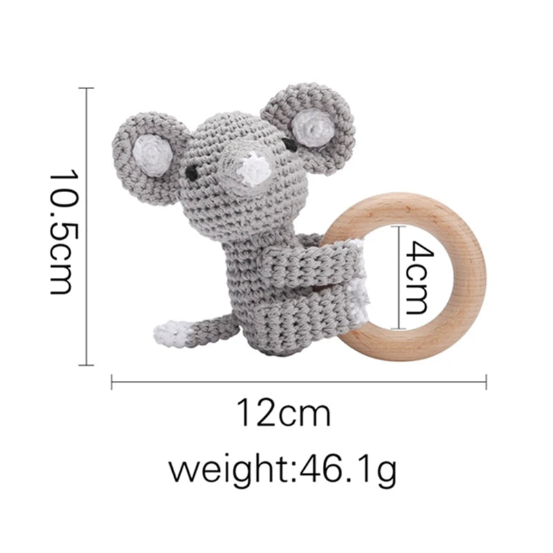 1pc Baby Teether Music Rattles for Kids Animal Crochet Rattle Elephant Giraffe Ring Wooden Babies Gym Montessori Children's Toys - Bebe Kool