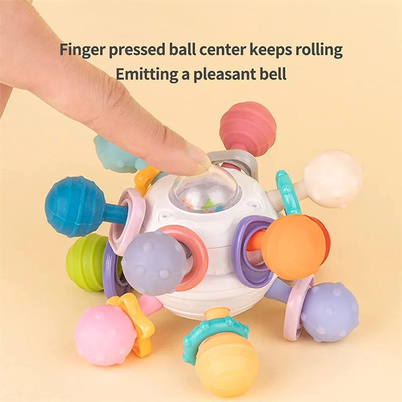 Baby Toys 0 12 Months Rotating Rattle Ball Grasping Activity Baby Development Toy Silicone Teether Baby Sensory Toys for Babies - Bebe Kool