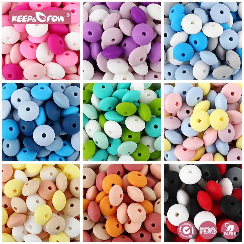 20Pcs Silicone Beads Baby 12MM Lentil Beads DIY Pacifier Clips Chain Pendant BPA Free Eco-friendly Baby Teether Toys Accessories - Bebe Kool