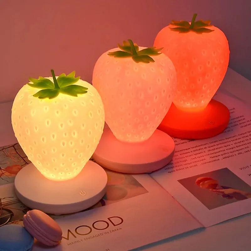 LED Kid Gift Atmosphere Lamp Night Light Strawberry Nightlight Romote USB Bedside Lamp Baby Children Bedroom Decoration - Bebe Kool