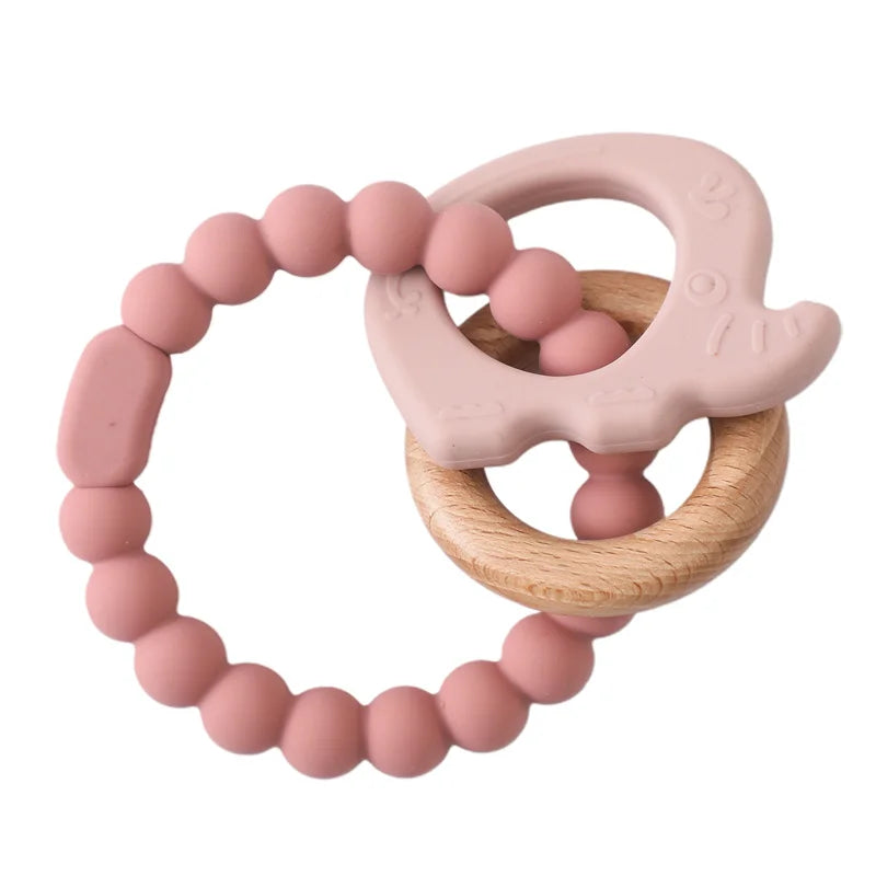 Let's Make 1PC Silicone Teether Baby Rudder Shape Wooden Teether Ring Kid Gift BPA Free Silicone Children Goods Kid Teething Toy - Bebe Kool