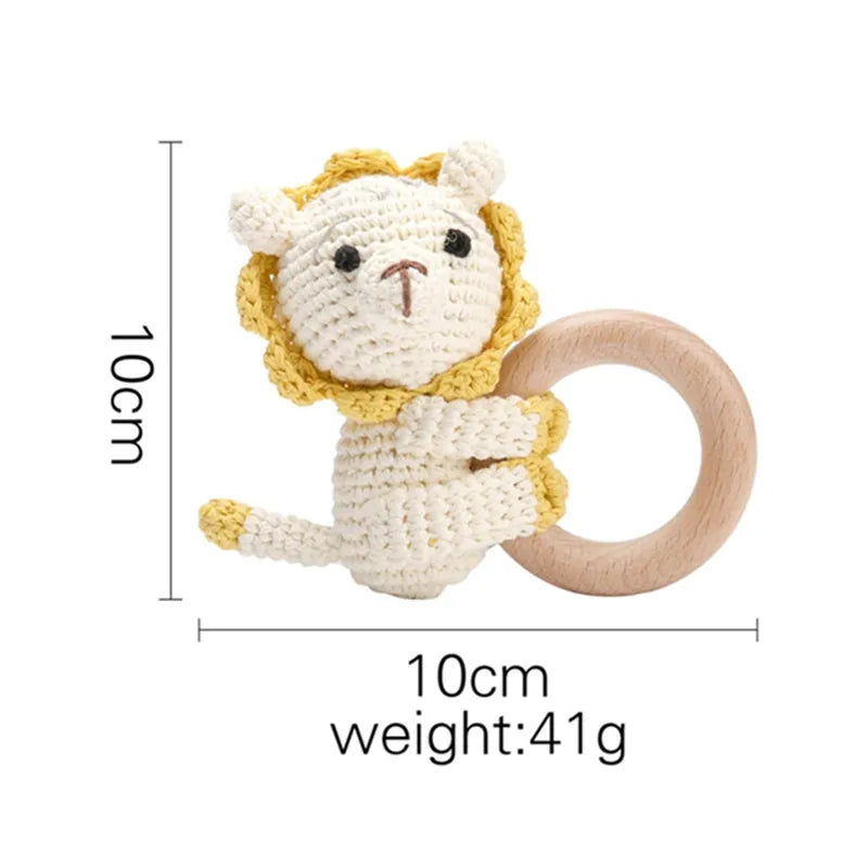 1pc Baby Teether Music Rattles for Kids Animal Crochet Rattle Elephant Giraffe Ring Wooden Babies Gym Montessori Children's Toys - Bebe Kool