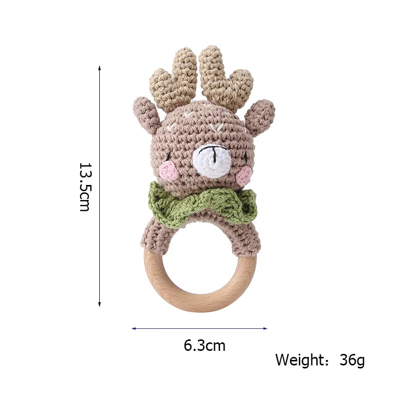 1PC Baby Ratter Toys Wooden Teether Crochet Animals BPA Free Rattle Toy Newborn Amigurumi Teether Baby Rattles Gifts For Newborn - Bebe Kool