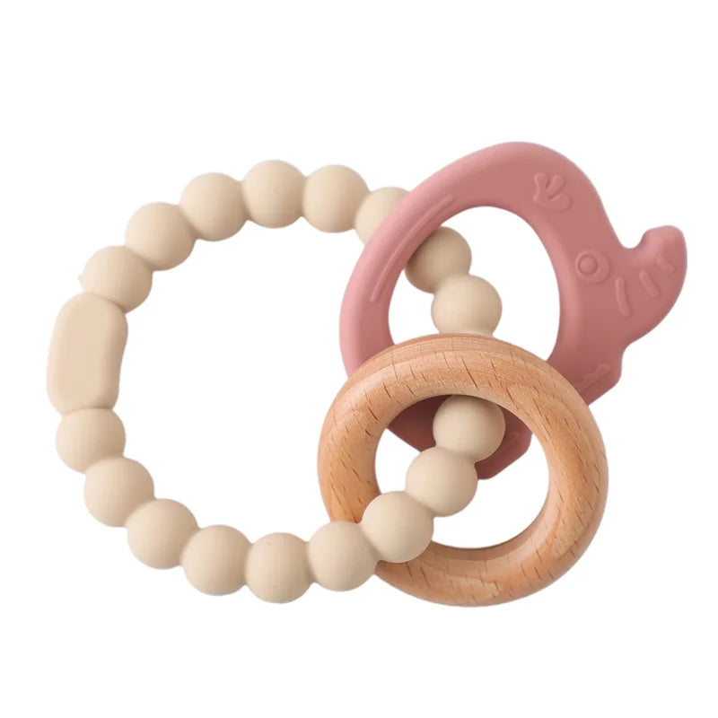 Let's Make 1PC Silicone Teether Baby Rudder Shape Wooden Teether Ring Kid Gift BPA Free Silicone Children Goods Kid Teething Toy - Bebe Kool