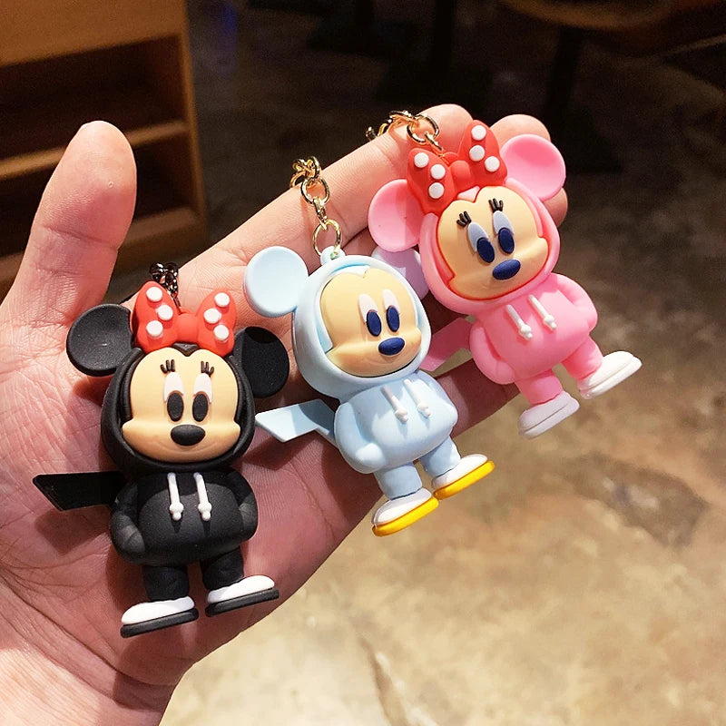 Anime Disney Keychain Cartoon Minnie Mouse Mickey Stitch Cute Doll PVC Keyring Ornament Key Chain Car Pendant Kids Toys Gifts - Bebe Kool