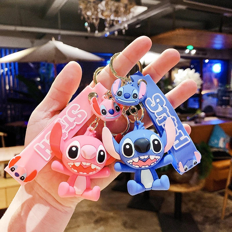 Anime Disney Keychain Cartoon Minnie Mouse Mickey Stitch Cute Doll PVC Keyring Ornament Key Chain Car Pendant Kids Toys Gifts - Bebe Kool