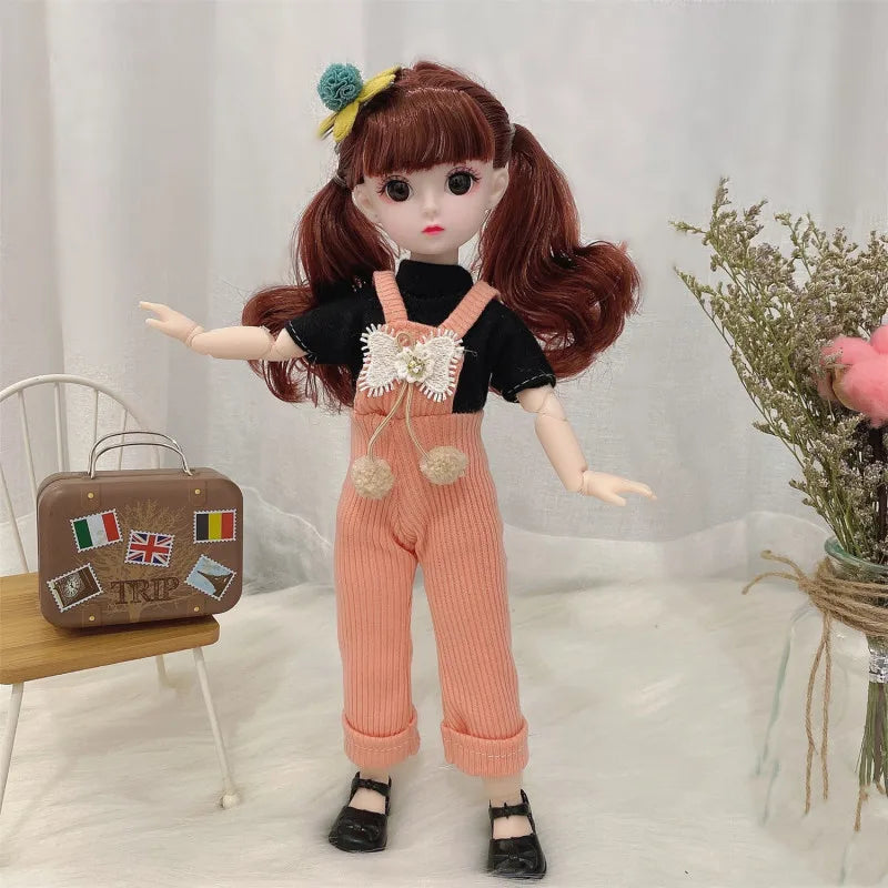 30cm Bjd Doll 12 Moveable Joints 1/6 Girl's Dress 3D Brown Eyes Toy with Clothes Shoes Kids Toys for Girl Children Gift - Bebe Kool