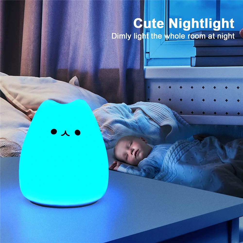 Girls Bedroom Kitty Night Light Cute Cat Lamp Birthday Gift Kids Baby Toddler Teen Silicone Kawaii Nightlight Nursery Room Decor - Bebe Kool