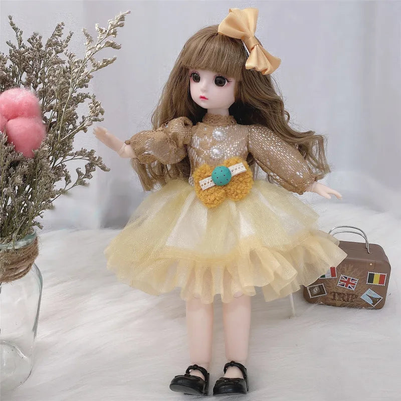 30cm Bjd Doll 12 Moveable Joints 1/6 Girl's Dress 3D Brown Eyes Toy with Clothes Shoes Kids Toys for Girl Children Gift - Bebe Kool