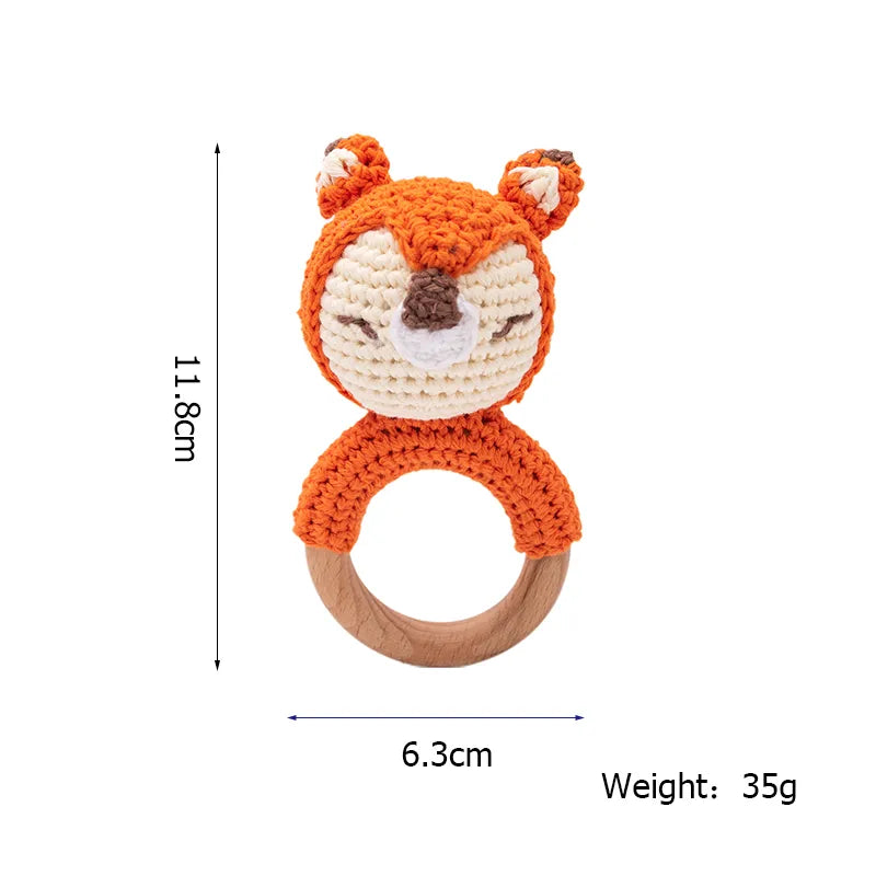 1PC Baby Ratter Toys Wooden Teether Crochet Animals BPA Free Rattle Toy Newborn Amigurumi Teether Baby Rattles Gifts For Newborn - Bebe Kool