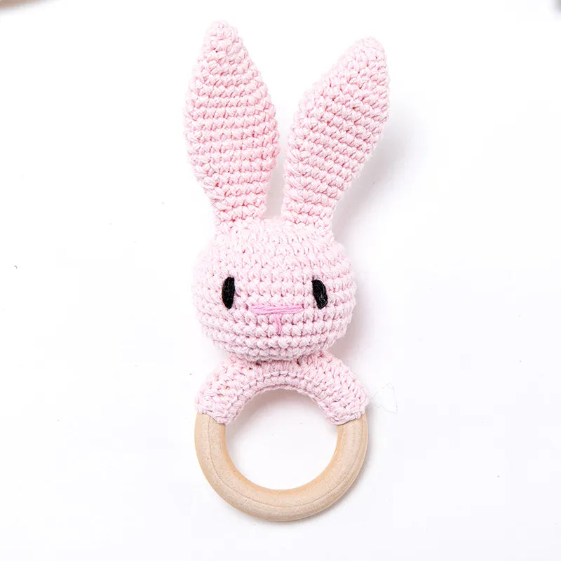 1PC Baby Ratter Toys Wooden Teether Crochet Animals BPA Free Rattle Toy Newborn Amigurumi Teether Baby Rattles Gifts For Newborn - Bebe Kool