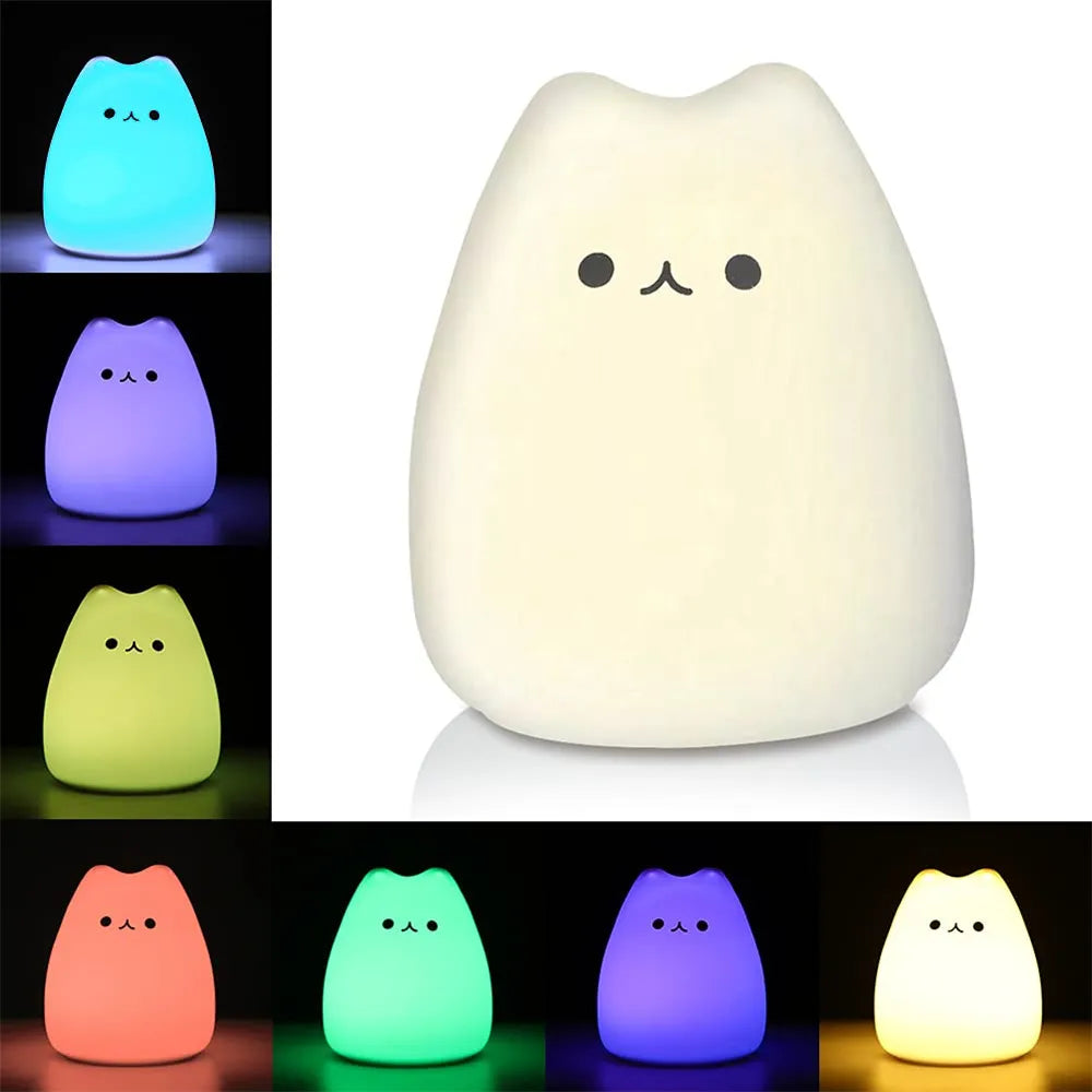 Girls Bedroom Kitty Night Light Cute Cat Lamp Birthday Gift Kids Baby Toddler Teen Silicone Kawaii Nightlight Nursery Room Decor - Bebe Kool