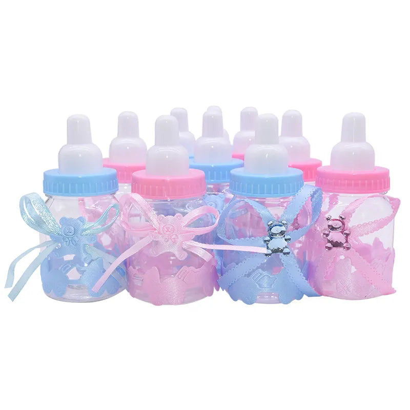 12pcs Boy Girl Plastic Feeder Bottle Cute Blue/pink Candy Box Baptism Christening Gender Reveal Baby Shower Party Gifts Supplies - Bebe Kool