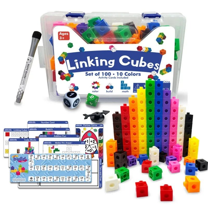 100pcs Linking Cubes Counting Set DIY Number Blocks Patching Snap Blocks Teaching Mathematics Toys Math Educational for Kids - Bebe Kool