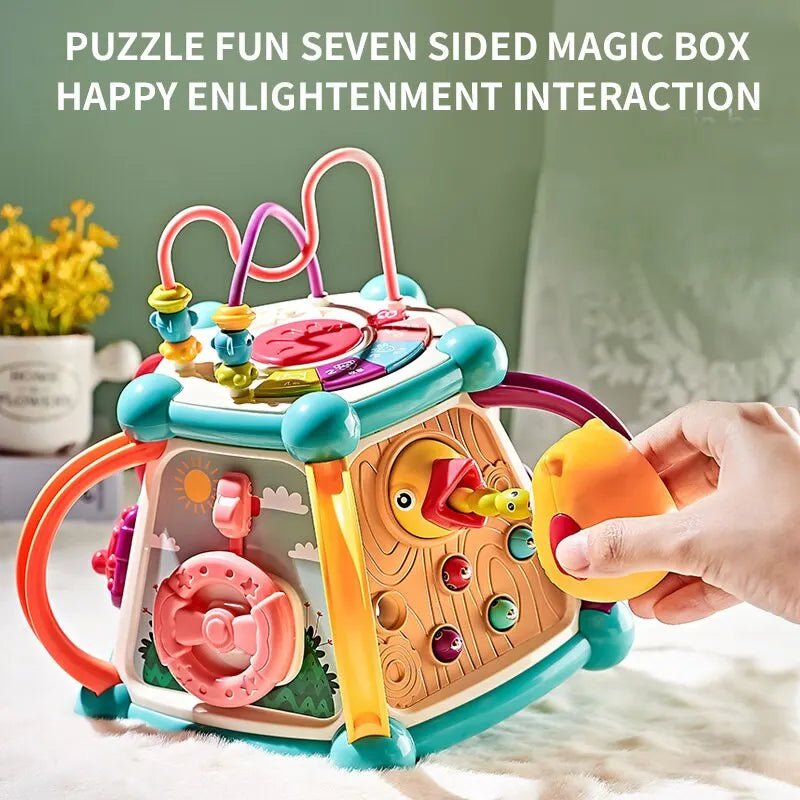 7 in 1 Baby Learning Cube Hand Drum Multifunction Musical Toys Newborn Activity Cube Early Learning Educational Shape Sorter Toy - Bebe Kool