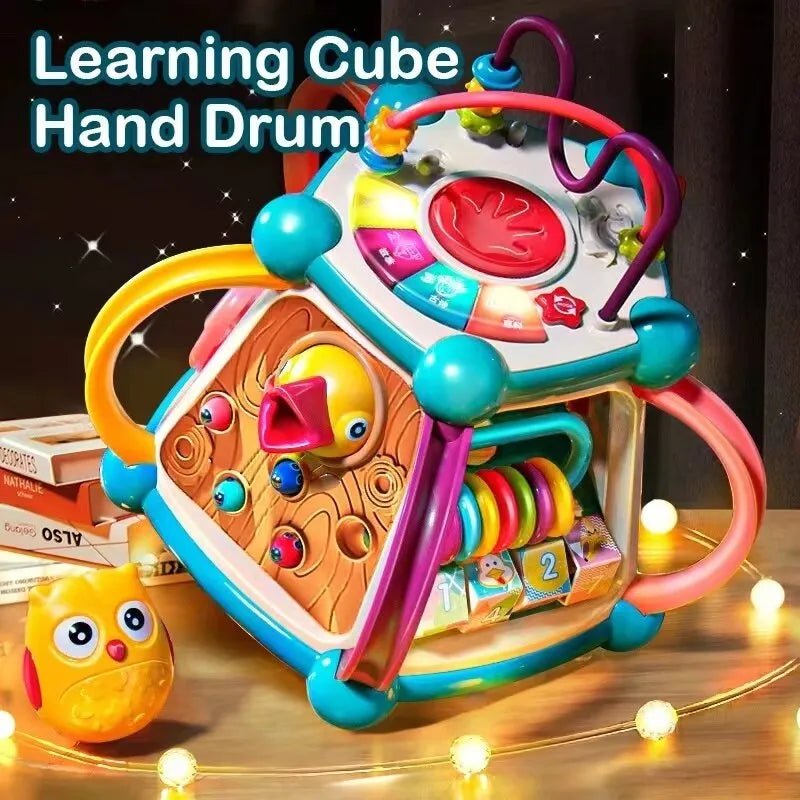 7 in 1 Baby Learning Cube Hand Drum Multifunction Musical Toys Newborn Activity Cube Early Learning Educational Shape Sorter Toy - Bebe Kool