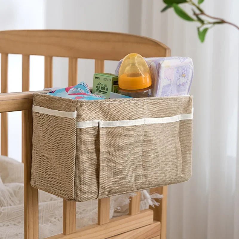 Canvas Baby Crib Organizer Bed Hanging Storage Bag For Baby Essentials Multipurpose Baby Bed Organizer Hanging Diaper Toy Tissue - Bebe Kool