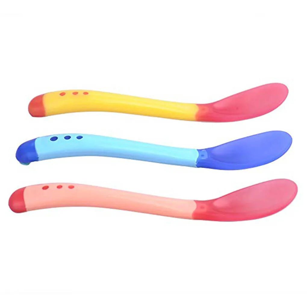 Hot Sale 3pcs/set Small Toddlers Utensils Plastic Baby Spoons Infant Feeding Tool Heat Sensitive Kids Tableware - Bebe Kool