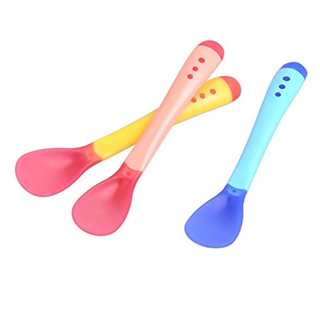 Hot Sale 3pcs/set Small Toddlers Utensils Plastic Baby Spoons Infant Feeding Tool Heat Sensitive Kids Tableware - Bebe Kool