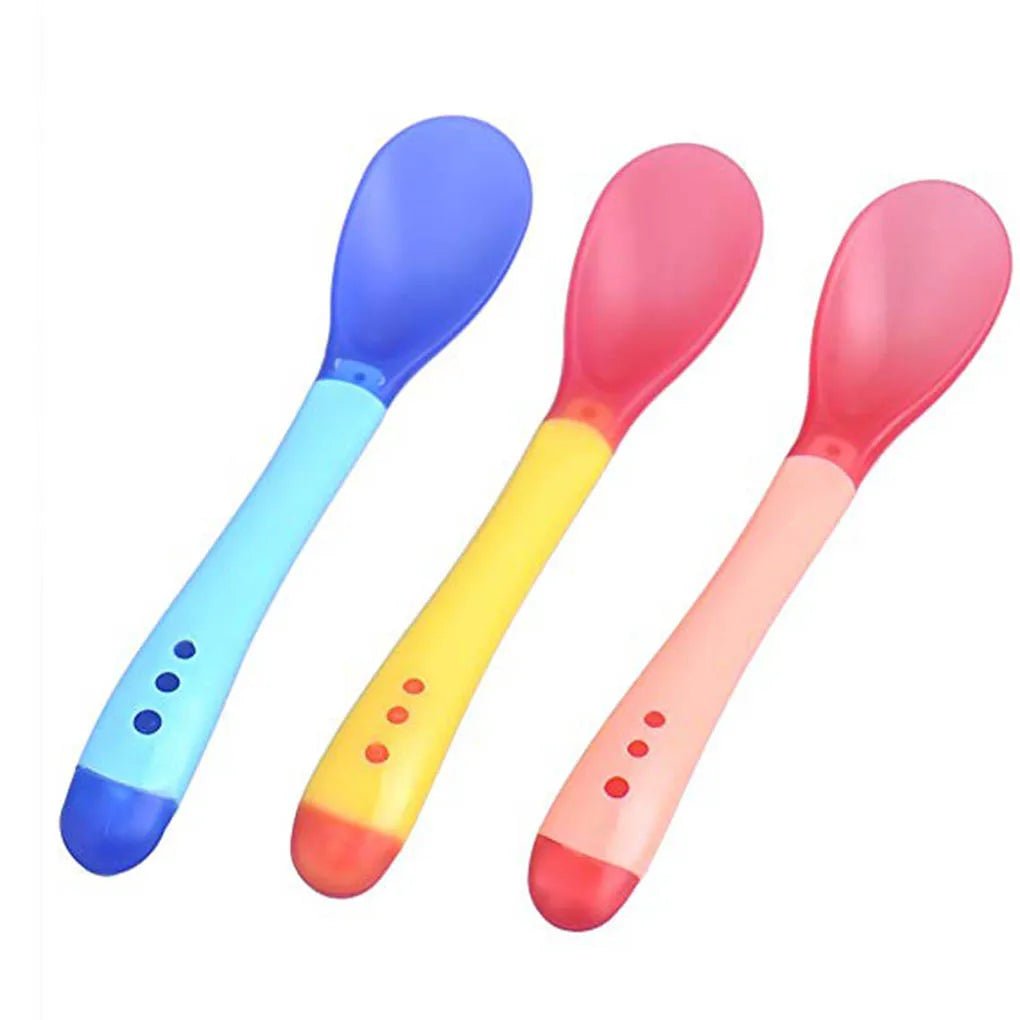 Hot Sale 3pcs/set Small Toddlers Utensils Plastic Baby Spoons Infant Feeding Tool Heat Sensitive Kids Tableware - Bebe Kool