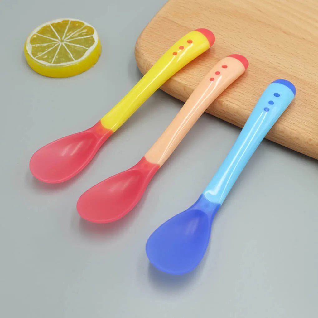 Hot Sale 3pcs/set Small Toddlers Utensils Plastic Baby Spoons Infant Feeding Tool Heat Sensitive Kids Tableware - Bebe Kool