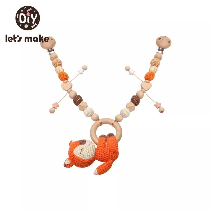 Let's Make Wood Teether Baby Bed Hanging Rattles Toy Make Noise Bird Elephant Shape Crochet Beads Bracelet Pram Clip Baby Rattle - Bebe Kool