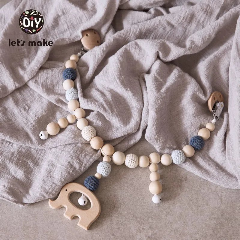 Let's Make Wood Teether Baby Bed Hanging Rattles Toy Make Noise Bird Elephant Shape Crochet Beads Bracelet Pram Clip Baby Rattle - Bebe Kool