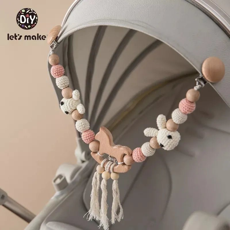 Let's Make Wood Teether Baby Bed Hanging Rattles Toy Make Noise Bird Elephant Shape Crochet Beads Bracelet Pram Clip Baby Rattle - Bebe Kool