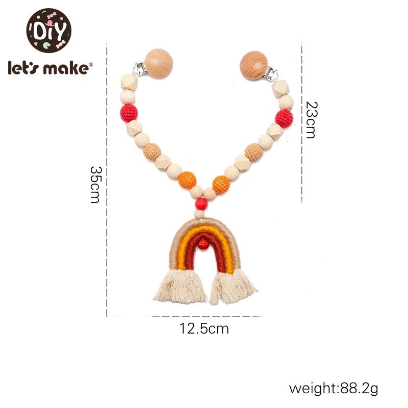 Let's Make Wood Teether Baby Bed Hanging Rattles Toy Make Noise Bird Elephant Shape Crochet Beads Bracelet Pram Clip Baby Rattle - Bebe Kool