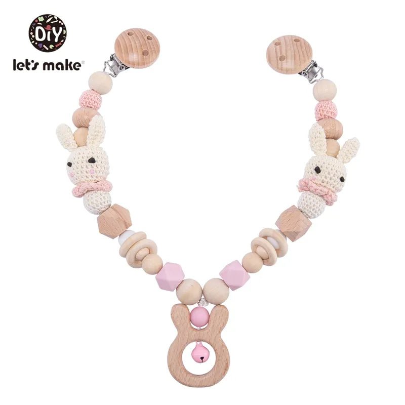 Let's Make Wood Teether Baby Bed Hanging Rattles Toy Make Noise Bird Elephant Shape Crochet Beads Bracelet Pram Clip Baby Rattle - Bebe Kool