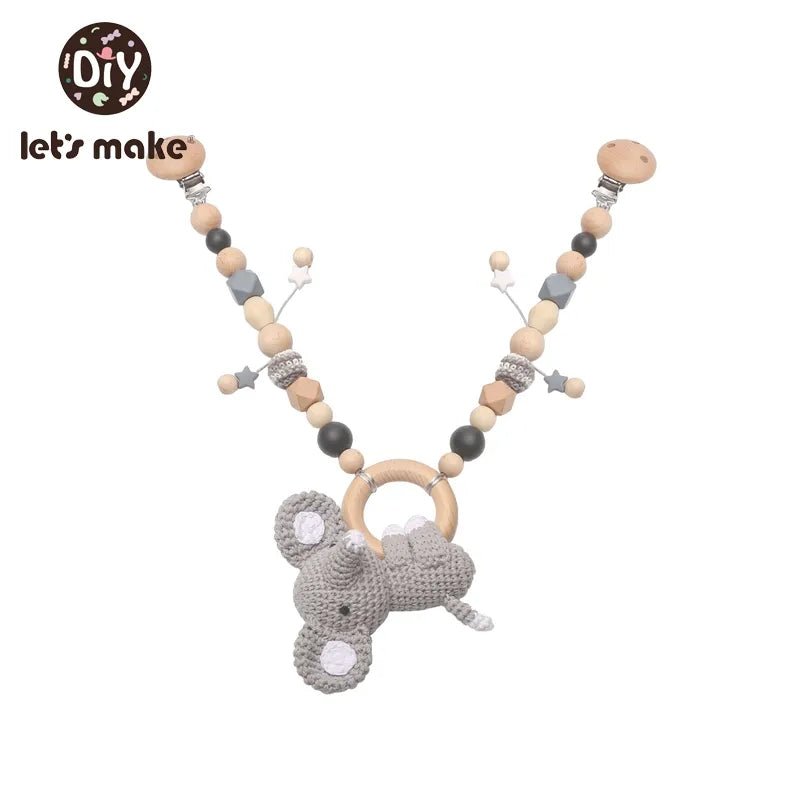 Let's Make Wood Teether Baby Bed Hanging Rattles Toy Make Noise Bird Elephant Shape Crochet Beads Bracelet Pram Clip Baby Rattle - Bebe Kool